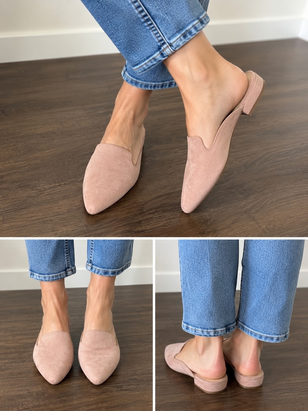 A New Day Women's Pointed Toe Mule Slides Blush Pink Faux Suede Low Heel Size7.5